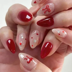 Artificial Fingernails False Nails White and Red Butterfly Diamond Nail Art Acrylic Press on Nails