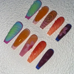 Artificial Fingernails Press on Nails Medium Nude Nails With Glue French Almond Reusable Acrylic False Nails