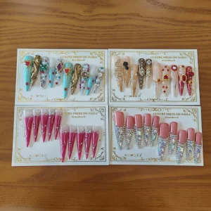 Artificial Fingernails Supplies Extra Long 3d Hand Made Acrylic Press On Nails Designer Soft Gel Fake False Nails 10pc