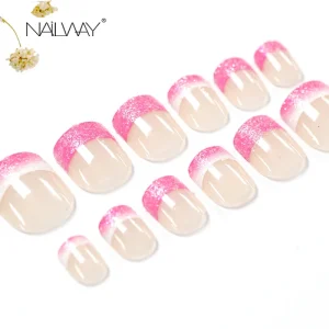 Artificial Fingernails for Kids Press on French Nail Designs Glitter Press on Nails With Box Packaging