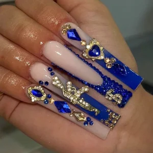 Artificial Nails ABS 24pcs Finger Nail Kit with Glue Nail Rhinestones Nail Art Stickers Handmade False Nails Full Cover