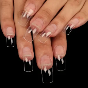 Artificial Treceless Nail Tips 500 Pcs Private Label French C Curve Clear Natural Nail Tips Extensions Straight