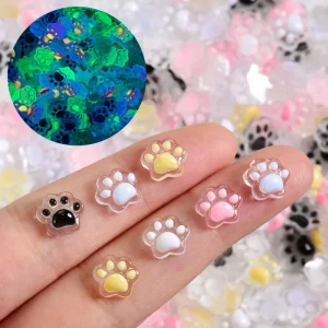 Artistic Glow in the Dark Cat Paws Nail Jewelry Charms