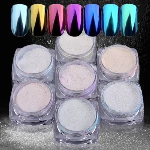 Aurora Chrome Metallic Mirror Chameleon Acrylic Nail Powder Gradient White Pearl Mermaid Rainbow Holographic Shell 7 Colors