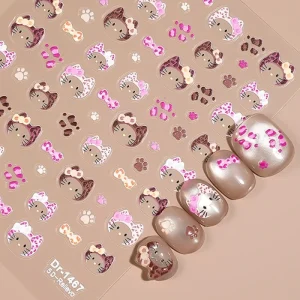 Autumn Winter Cartoon Leopard Cat Nail Stickers Cute Kitty Head Design Nail Decals Self Adhesive Nail Art for Women