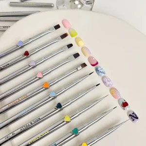 Avocado Series Metal Handle Nail Brush Set Nail Liner Pen Drawing Light Therapy Painting Pen Triangle Nail Art Brush Tools
