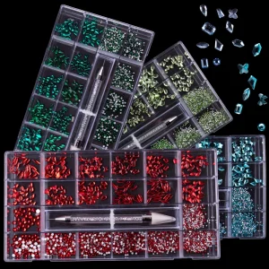 B1 High Quality Multi Shape Glass Nail Crystal Charm Stone Decoration 21 Grid Flatback Nail Art Fancy Rhinestone