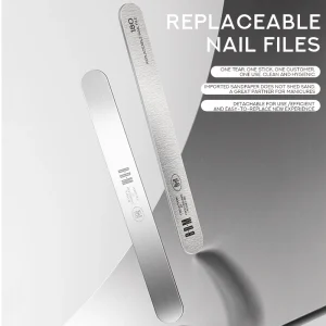 BBM Metal Plate Handle Nail Files with Reusable Manicure Self adhesive Replaceable Sandpaper for Stainless Steel Nail File
