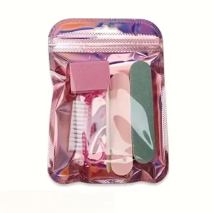 BIN Custom Logo 5pcs Mini Manicure Set Press on Nails Tools Kit Mini Nail Buffer File Wood Stick Brush Nail Care Pedicure Sets
