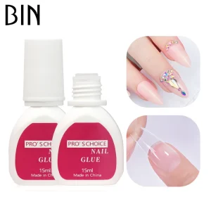 BIN Pink Nail Glue 15ML with Brush Custom Nail Gel Glue