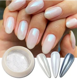 BOKO Nail Paint Metallic Aurora Moonlight Transparent White Pearl Chrome Nail Powder Nail Art Decoration