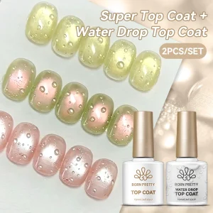 BORN PRETTY 10ml Crystal Clear Raindrop Effect Water Drop Top Coat Gel With Super Top Coat No Wipe 3D Styling Top Gel Polish