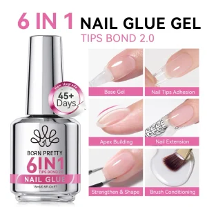 BORN PRETTY 15ml New EU Standards 6 In 1 Uv Gel Nail Glue OEM Strong Adhesion Nail Tips Gel With Soft Brush For Nail Extension