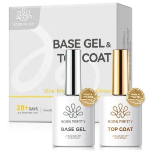 BORN PRETTY 15ml Salon Quality Soft Brush Clear Base Gel Nail Polish Set OEM 28+ Days Glossy Base Top Coat Kit For Nail Art