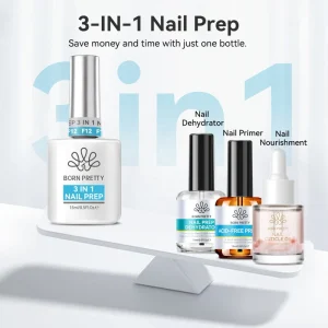 BORN PRETTY Newest 3 in 1 Pre Treatment Liquid HEMA Free Acid Free Nail Prep Dehydrator and Primer for Gel Polish Acrylic Nails