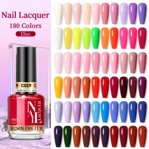 BORN PRETTY PRO 180 Colors Cruelty Free Air Dry Nail Lacquer Polish Professional Jelly Glitter Color Nail Enamels Varnish