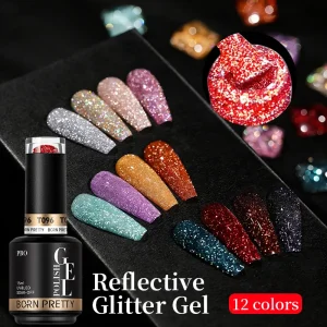 BORN PRETTY PRO Super Flash Nail Gel 15ml HEMA TPO Free Vegan Soak Off Nail Art Uv Reflective Glitter Gel Nail Polish