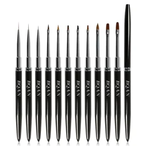 BQAN Black Handle Ombre Oval Flat UV Gel Nail Brushes Petal Painting Fine Liner Nail Art Brush Set