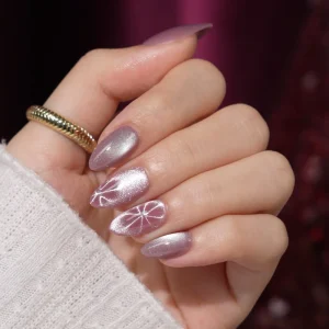 BTArtbox Short Almond Luxury Spring False Fake Nails High Quality Pink Cat Eye Hamemade Soft Gel Press on Nails Kit