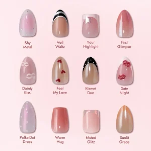 BTArtbox Spring Summer Cute Artificial Press on Nails Short Almond Handmade 3D Polka Dot French False Fake Nails