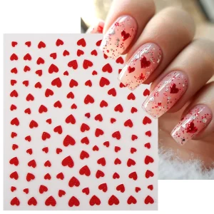 Basic Universal Red Glitter 3D Love Heart Nail Decal Waterproof DIY Nail Art Decoration Accessories