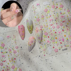 Beauty Products Custom 5D Nail Stickers Dried Flower Feature Art DIY Press Self-Adhesive Nail Decals for Manicure Decoration