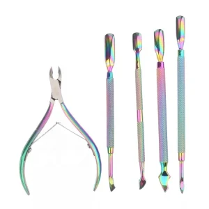 Best Pretty Beauty rainbow Precise Stainless Steel French Manicure Pedicure Nail Art Callus Trimming Nipper Pusher