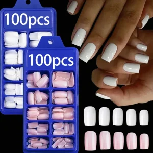 Best Selling False Nail Tips 100pcs/Pack White Short Square Artificial Nails Solid Color Press on Nails