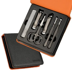 Black 6pcs Professional Men Pedicure Manicure Set Stainless Steel Pedicure Kits