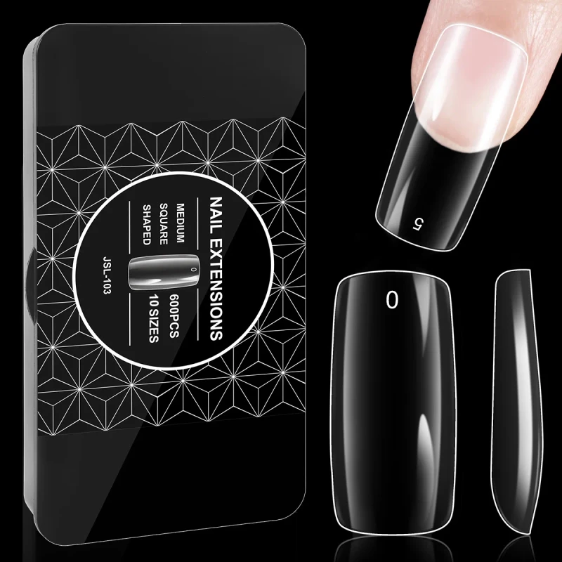 Black Box Private Label Acrylic False Nail Tips Extension Square Almond Full Cover Thin Transparent Soft Gel Nail Tips