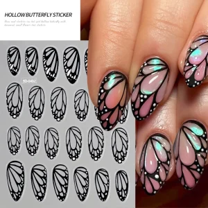 Black White Butterfly Hollow Wings Nail Art Stickers 3D Individual Design Elegant Butterflies DIY Nail Foils Decal