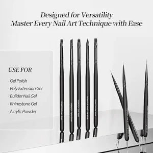 Black Wooden Nail Art Pen Set Double-Headed Carved Crystal Nail Brush for Dotting Rhinestones and Drawing