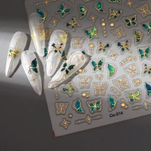 Blue Butterfly Nail Art Decal Sticker Custom 5D 3D Foil Stamping DIY Adhesive Press on Manicure Accessories