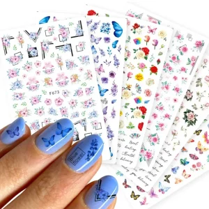 Blue Butterfly Ocean Shell Conch Spring Flower Christmas Flakes 3D Nail Art Sticker Decals