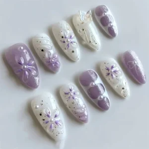 Blue Butterfly Silver Snake InS style Metal Press on Nail Hot Selling Y2K Millennial Hot Girl False Nails for Finger Flashing