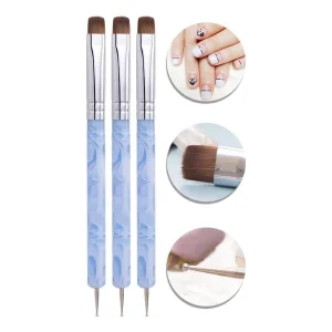 Blue Marble Handle High quality 100% Kolinsky Hair Dual Ended French Nail Art Brush Dotting Pen Private Label for Nail Salon
