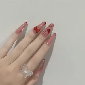 Bow Long Removable Acrylic False Artificial Tips Art Press on Nails