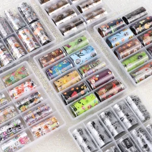 Box of 10pcs 3D Starry Transfer Nail Foil Stickers Christmas Halloween Slide Wraps Decal for Nail Art Decoration