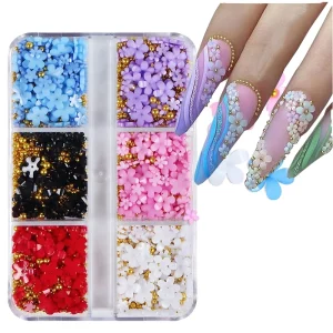 Boxed Pink and Purple Heart-shaped Camellia 3D Plastic Nail Art Decoration Professional Salon Use DIY Accessories