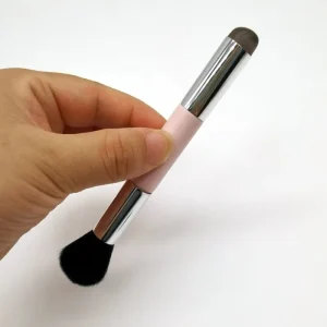 Brown Chrome Nail Art Tutorial Brush Dual End Double Nail Art Painting Brush Soft Silicone Hair Brush to Remove Excess Powder