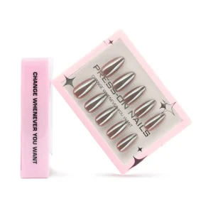 Brown Solid Color Artificial Salon Style Press On Coated Nails 30 Pieces Short Almond Shape for Fingers