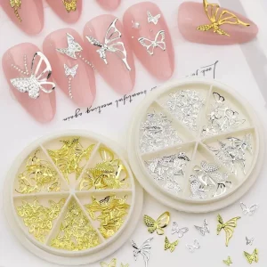 Bulk 3D Butterfly Nail Charms Japanese Style Mixed Metal Rhinestones Nail Art Decorations