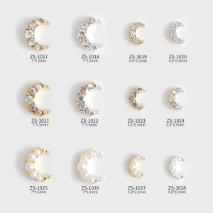 Bulk 3D Half Moon Nail Art Charms Luxury Alloy Rhinestones Mixed Color Bling Bling Decoration Fashionable DIY
