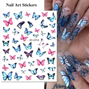 Butterfly Blue Sliders Nail Stickers Laser Colorful Shimmer Gel Decal Manicure Foils Wraps Butterfly Sticker Nail