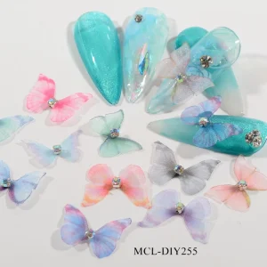 Butterfly Nail Charms 3D Sheer Mesh Butterfly Nail Art Decorations With Rhinestone DIY Manicure Salon Nail Accessories