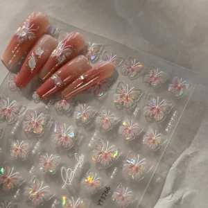 Butterfly Shell Light Pink 3D Art Plastic Nail Sticker with Back Glue for DIY Nail Decoration Non-Toxic & BPA Free
