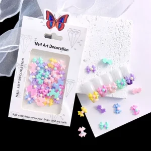 C21SAFENG Manufacture Resin Round Bead Luminous Bow 3D Nail Art Decoration Cute Macaron Nail Charms Accessories for DIY Craft