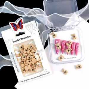 C26 30pcs Kawaii 3D Cartoon Brown Bear Resin Nail Charms for DIY Manicure & Nail Art