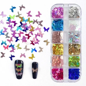 C95 SAFENG 3D French Style 12 Grids Holographic Nail Art Sequins Butterfly Star Glitter for DIY Nail Beauty Gel Nail Decoration