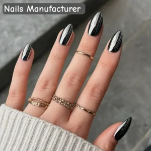 CPNP Almond Luxury Reusable False Artifical Nails Waterproof Soft Gel Fingernails Silver Chrome Press On Nails